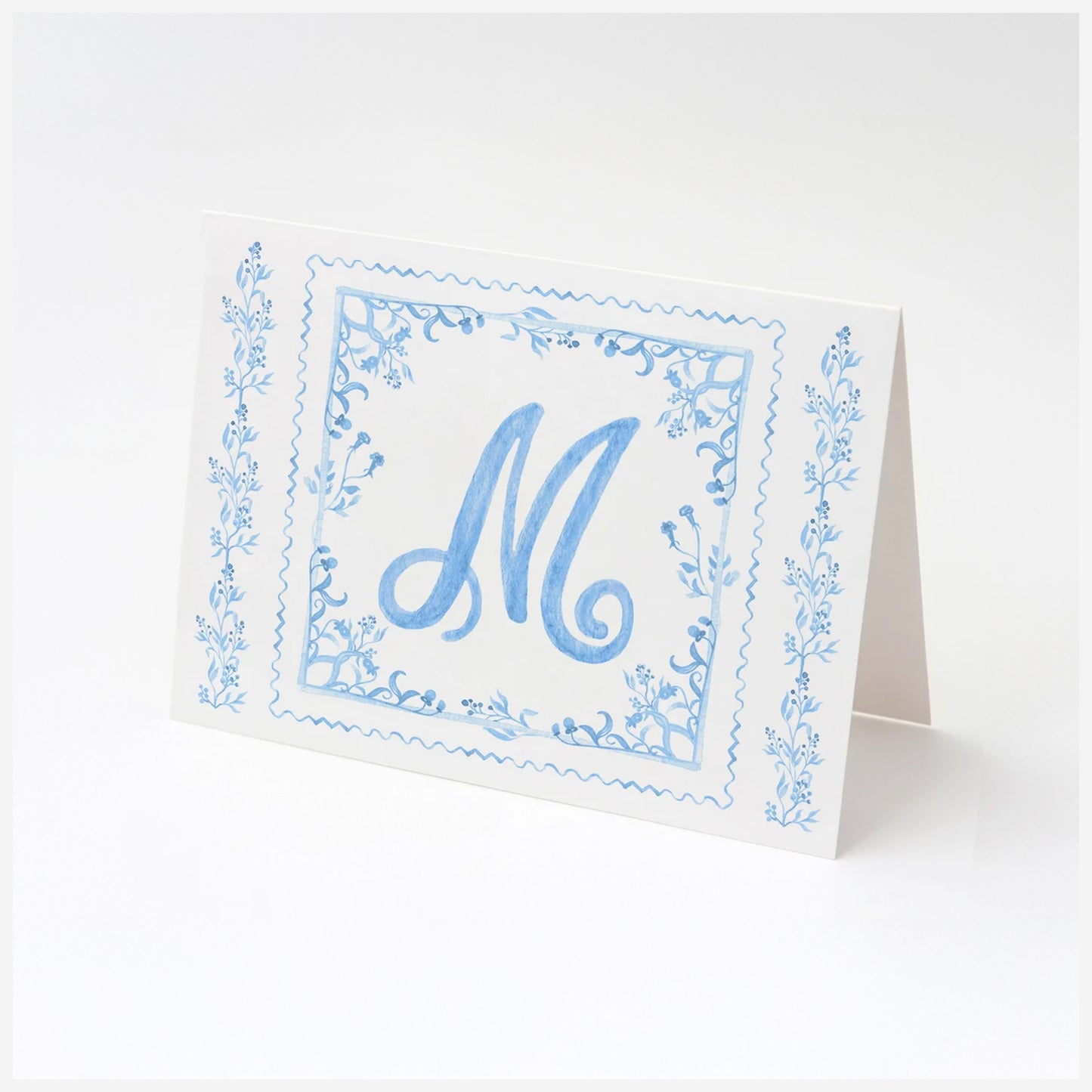 Personalized Blue Toile Monogram Folded Note Cards