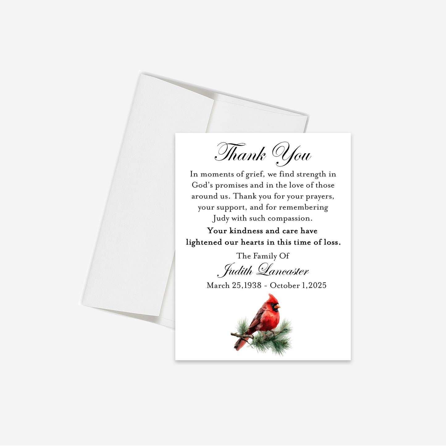 Cardinal Memorial Flat Thank You Card