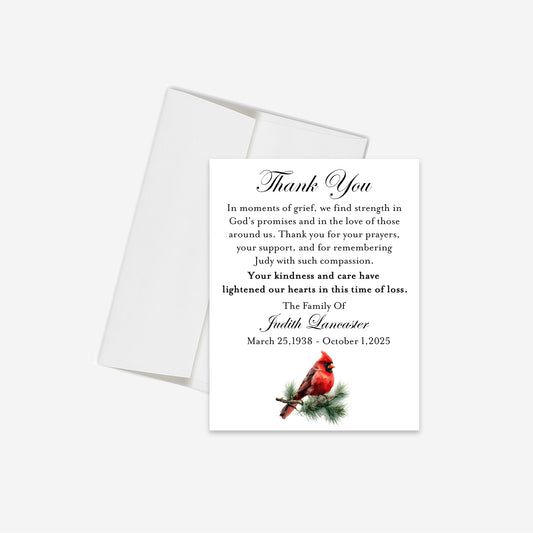 Cardinal Memorial Flat Thank You Card