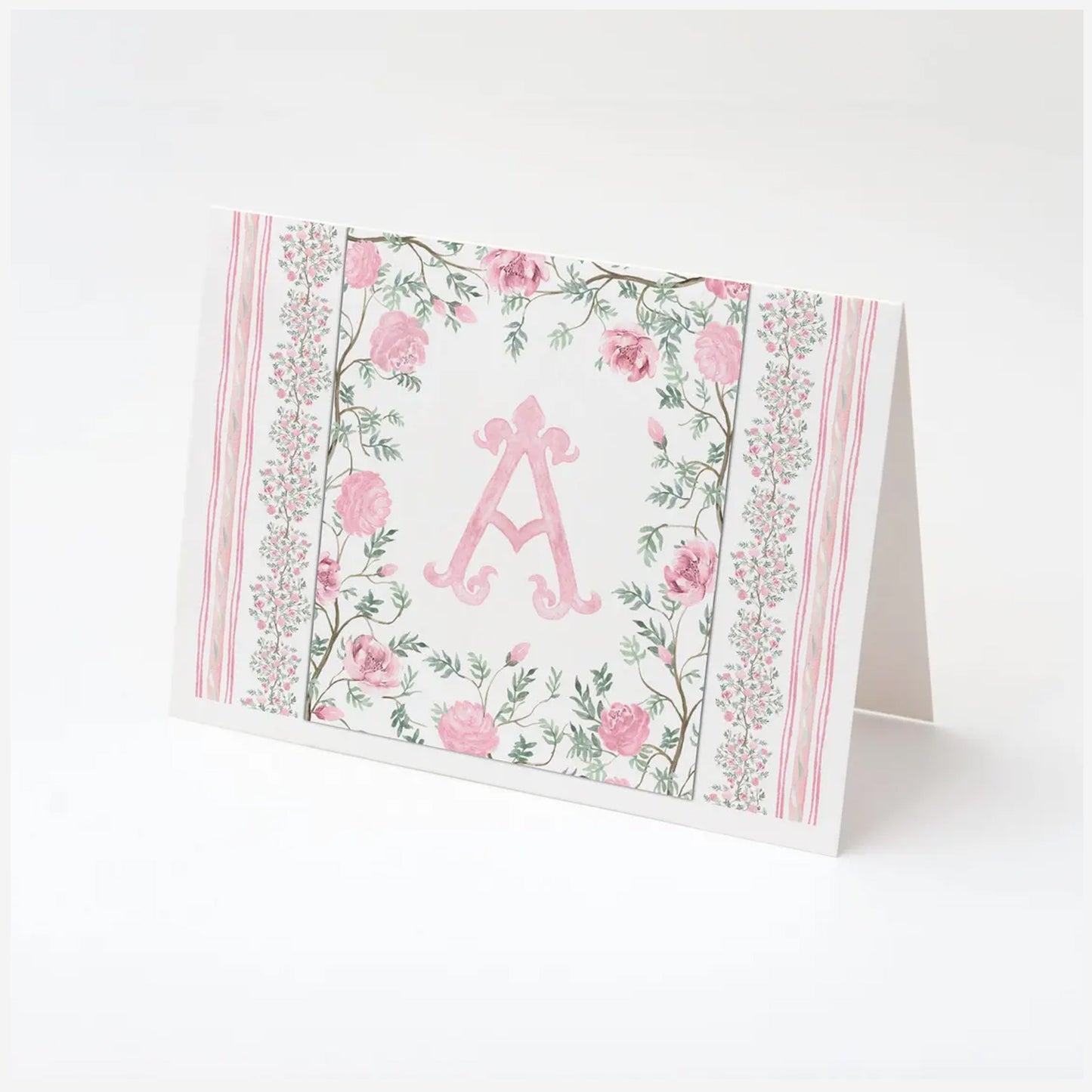 Personalized Pink Floral Monogram Folded Note Cards