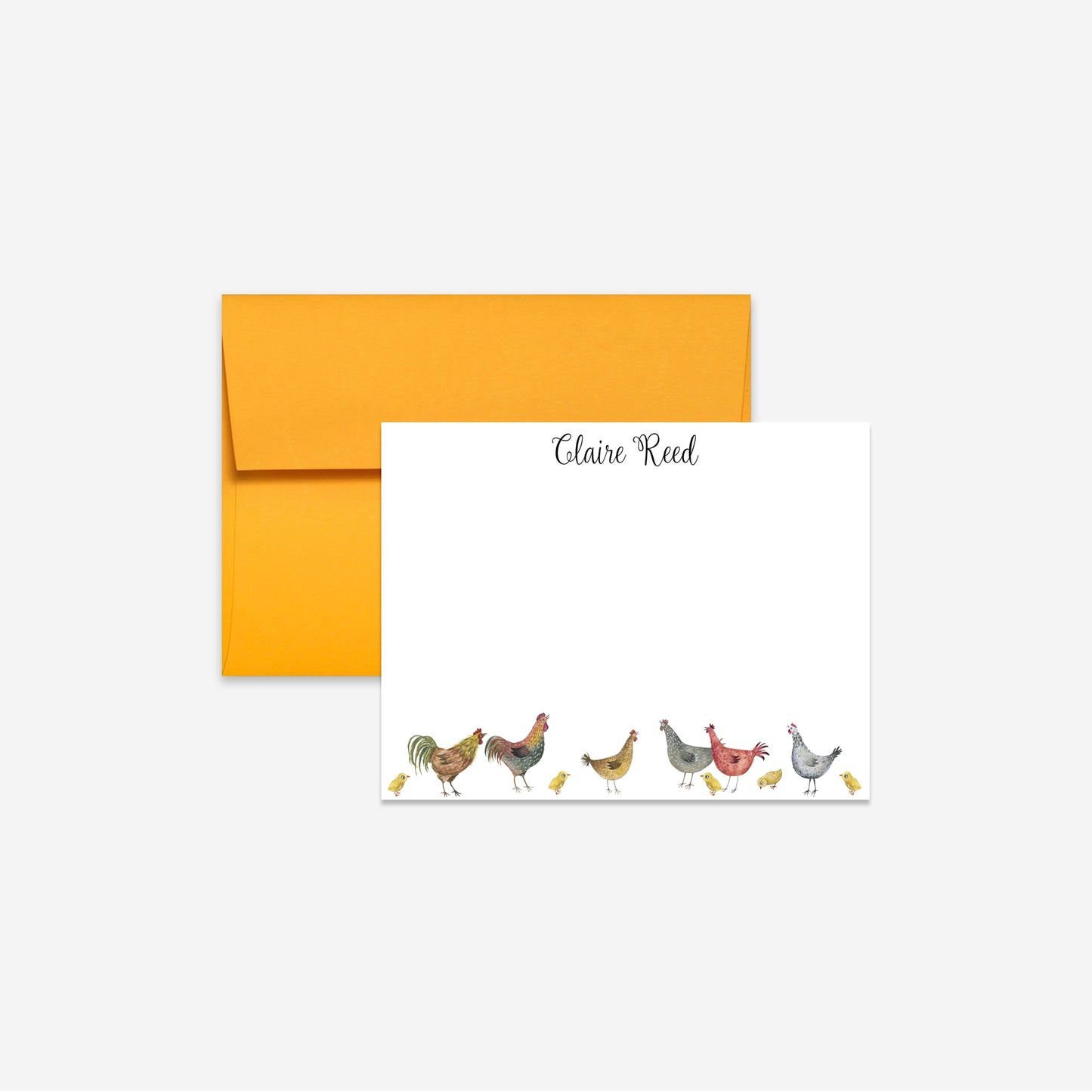 Personalized Flat Notecard – Farmyard Chickens