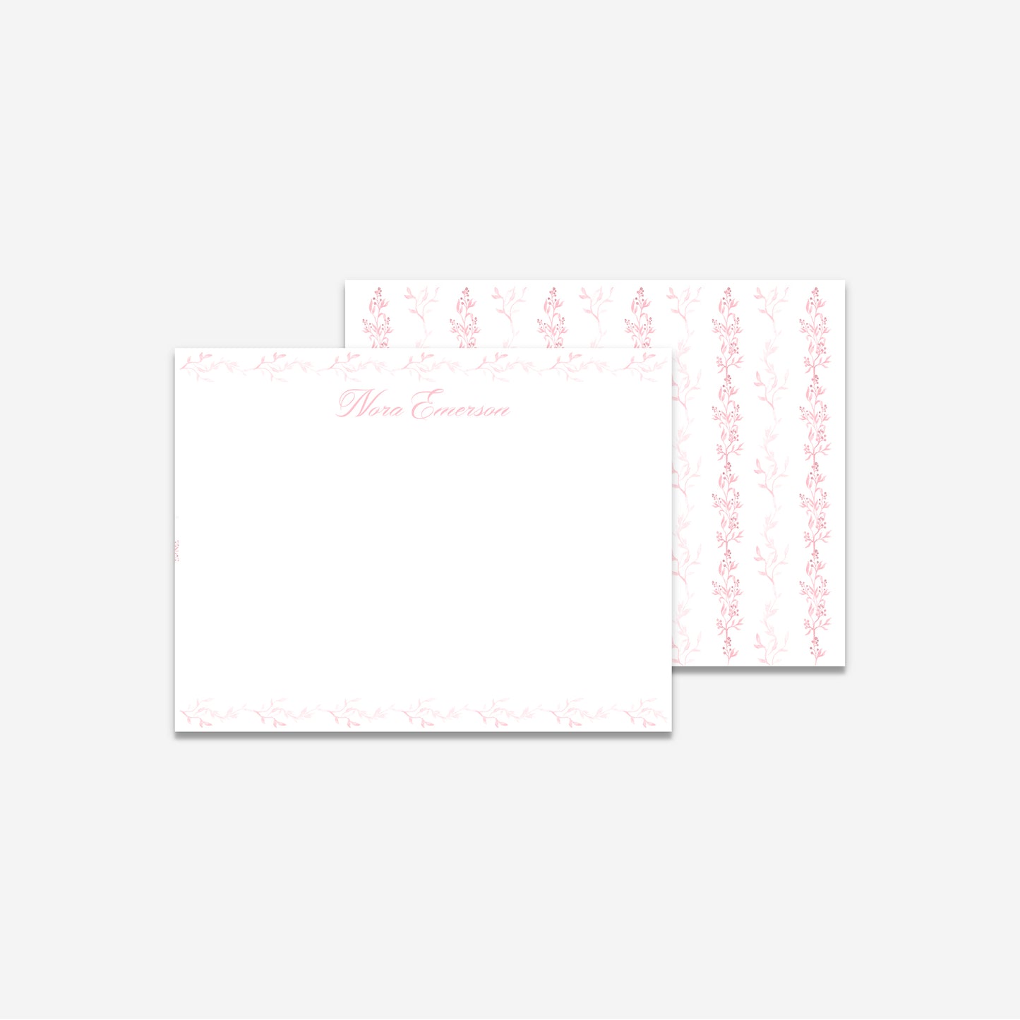 Personalized Pink Floral Toile Flat Cards - Double-Sided Stationery Set