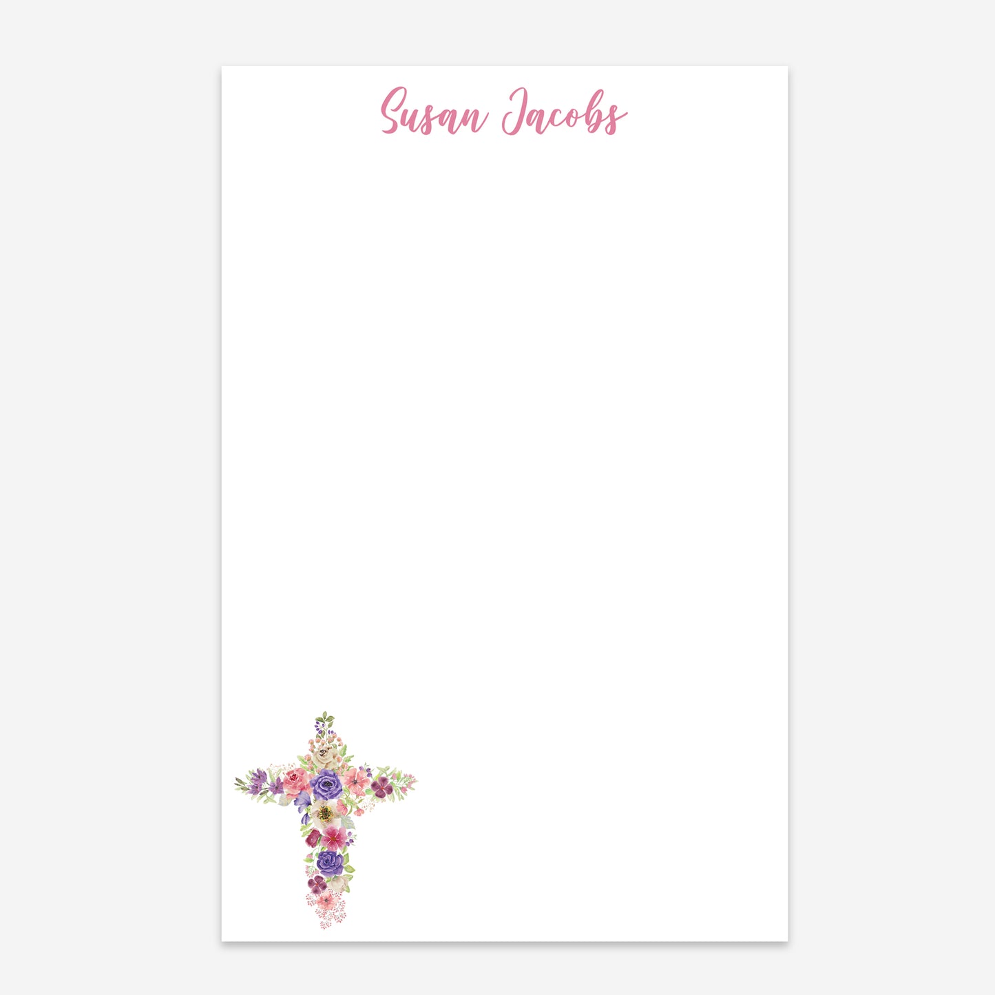 Personalized Floral Cross Notepad - Elegant Christian Stationery
