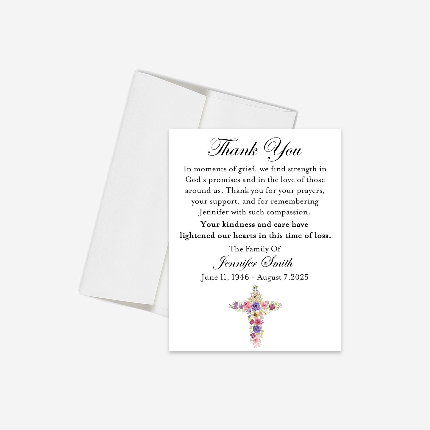 Floral Cross Memorial Thank You Card