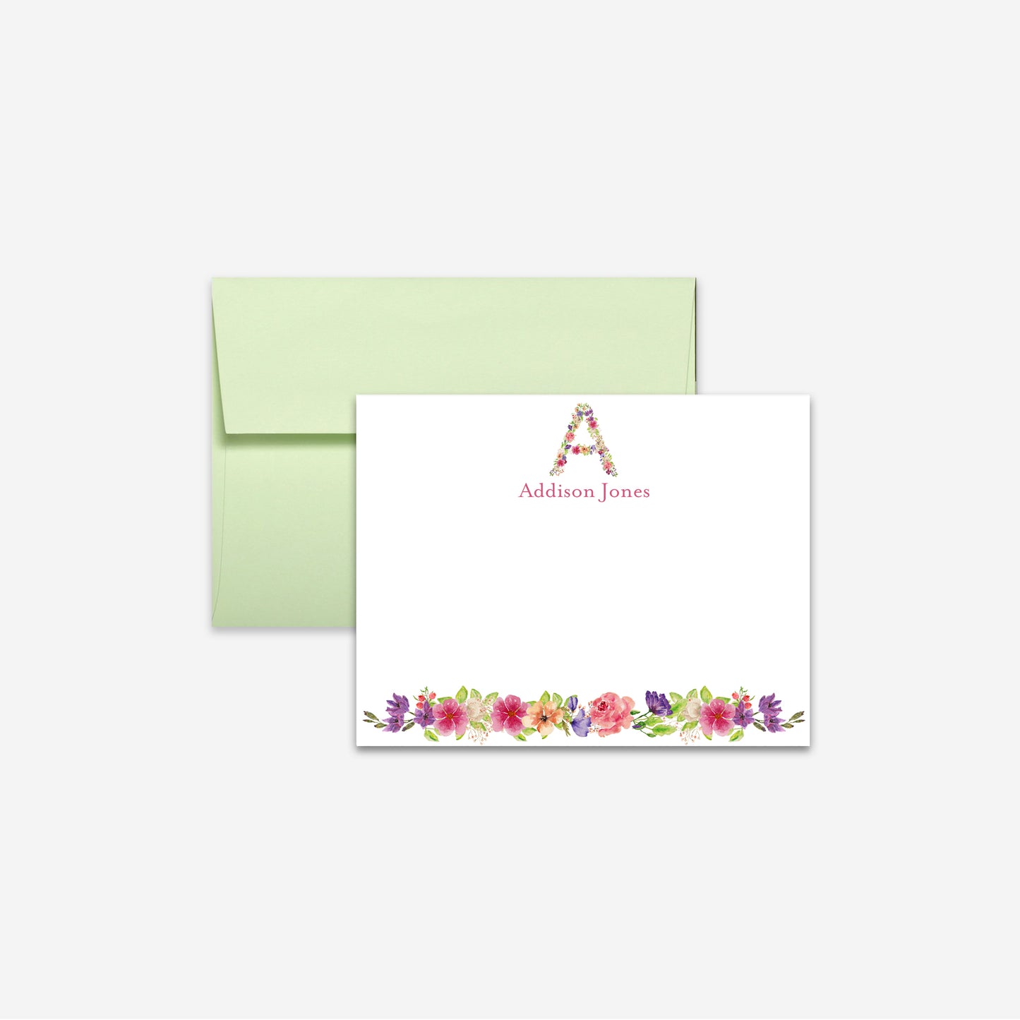 Personalized Floral Monogram Stationery Flat Cards