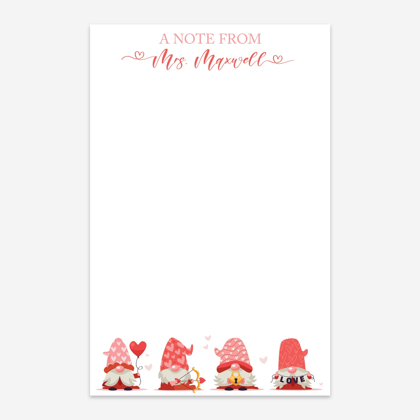 Personalized Gnome Notepad - Cute Valentine’s Day Stationery