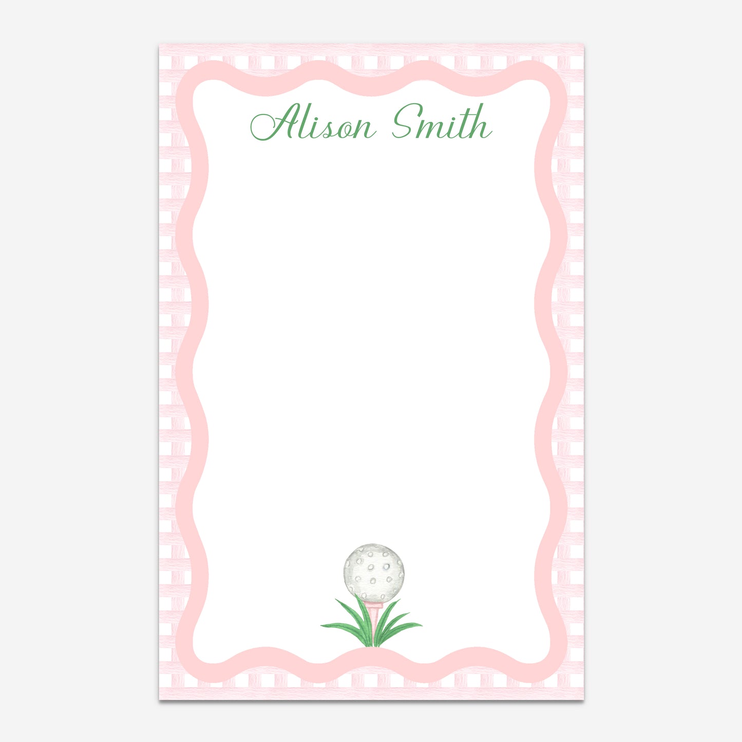 Personalized Notepad – Pink Gingham Golf Theme