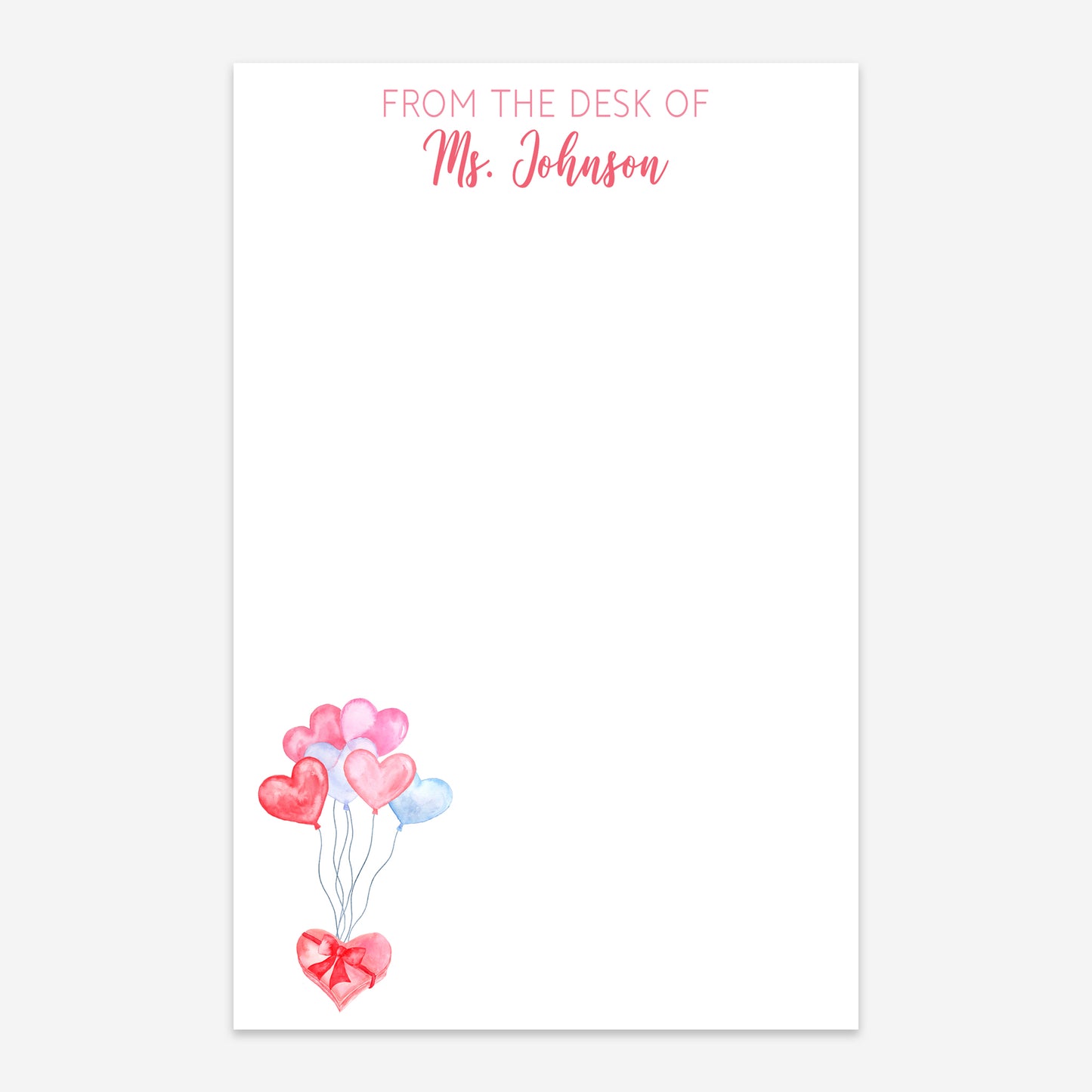 Personalized Heart Balloon Notepad - Cute Custom Desk Stationery