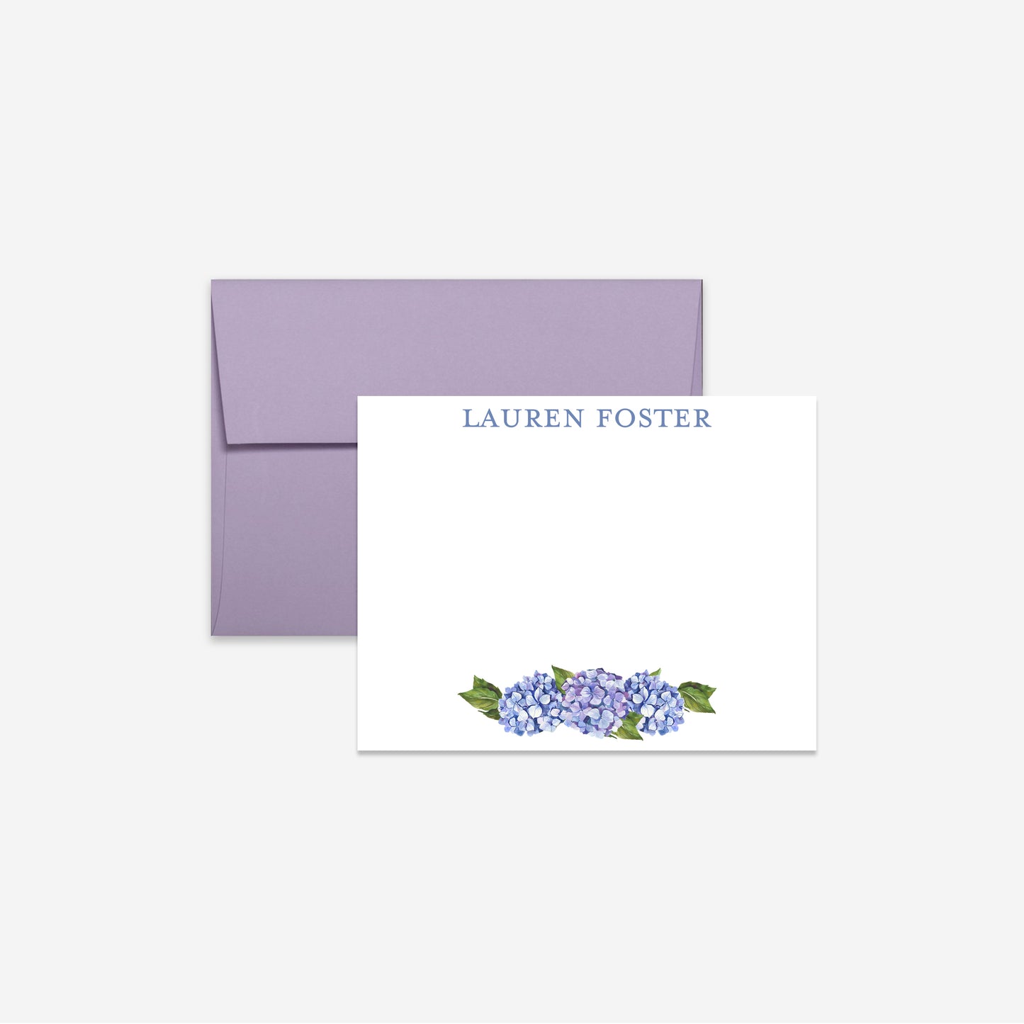 Personalized Flat Notecard – Blue Hydrangeas