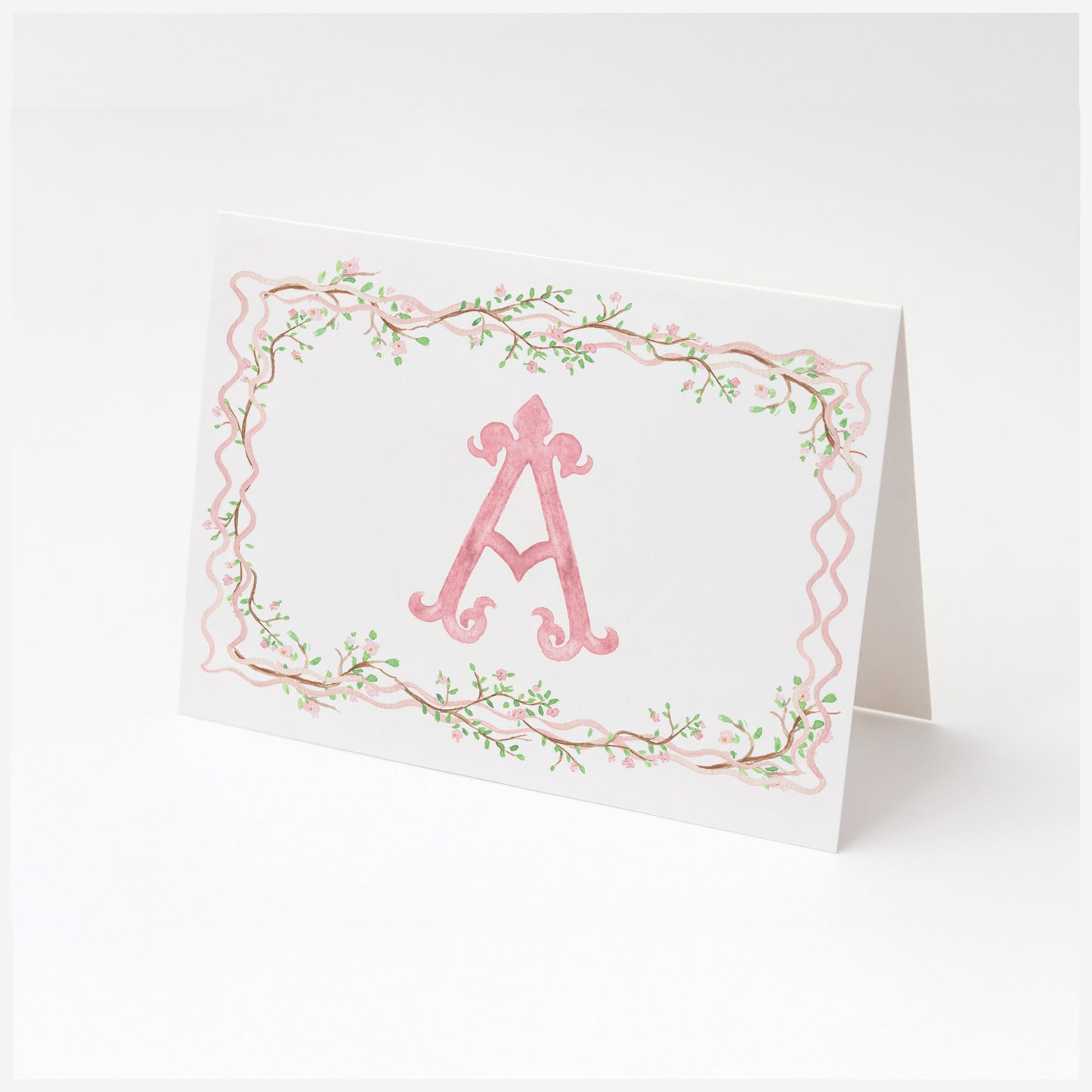 Personalized Monogram Note Cards with Pink Floral Frame