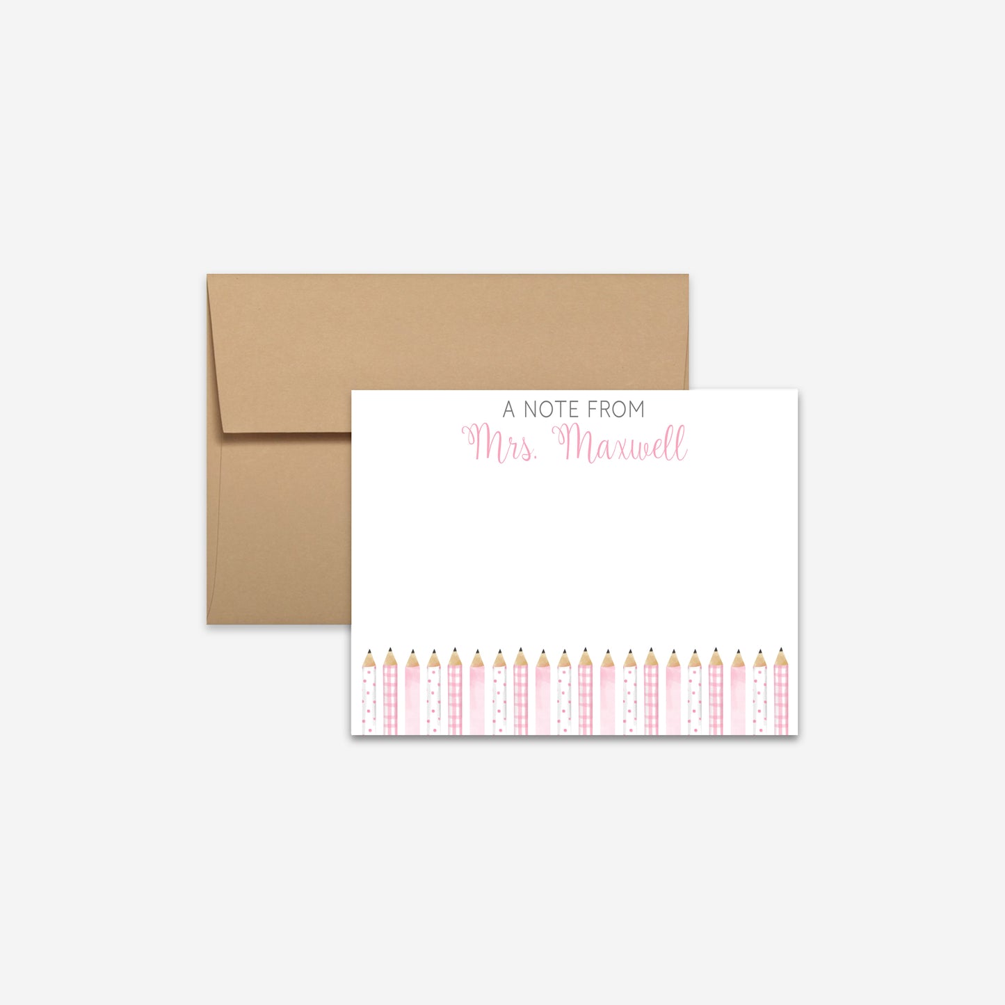 Personalized Teacher Stationery - Pink Pencil Note Cards