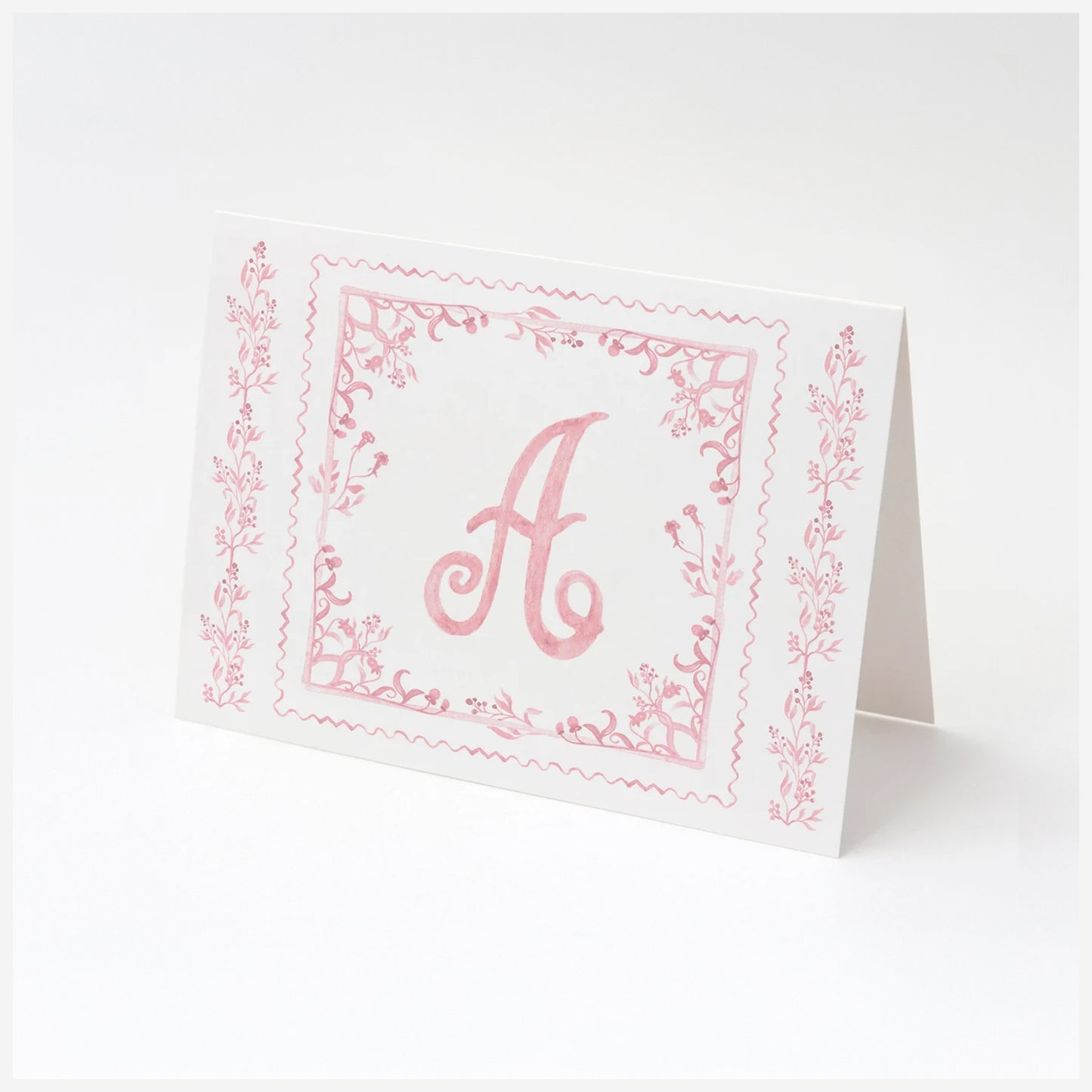Personalized Pink Toile Monogram Folded Note Cards