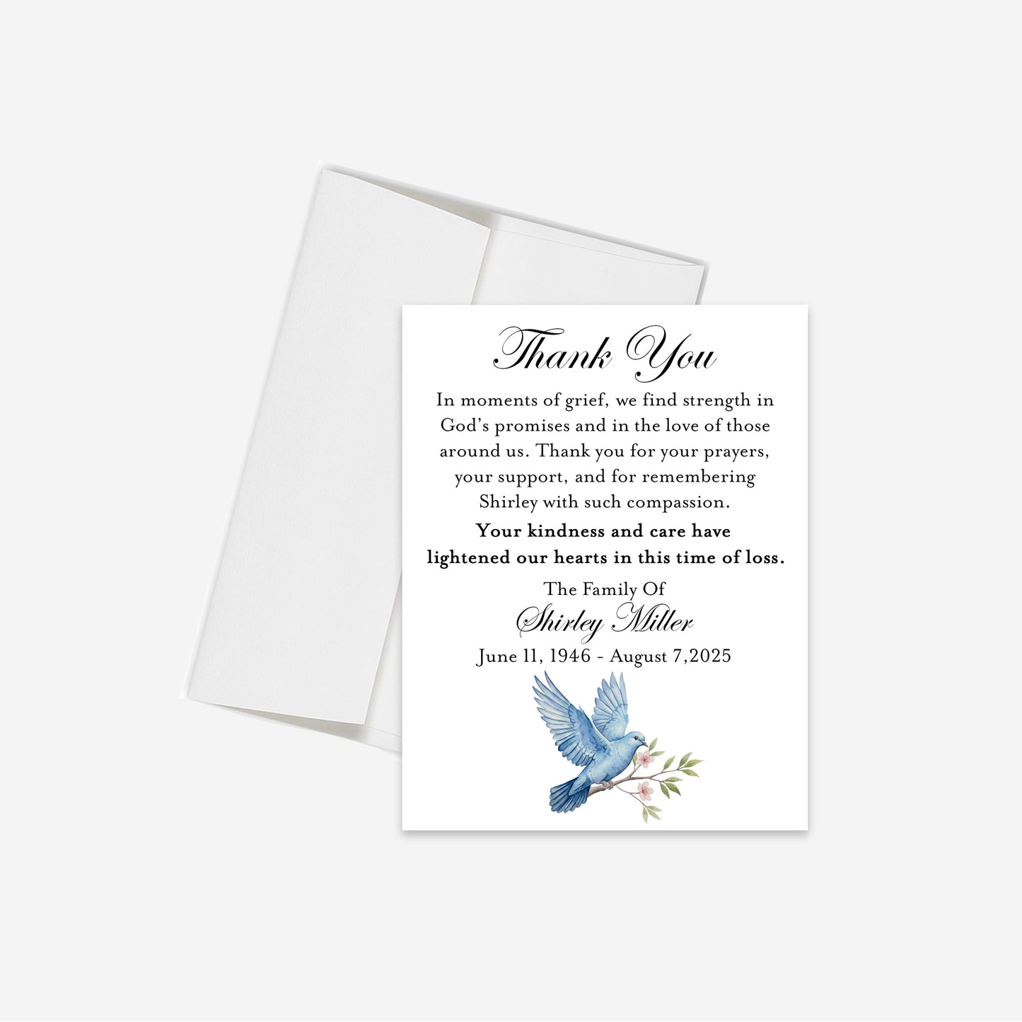 Blue Dove Funeral Thank You Card