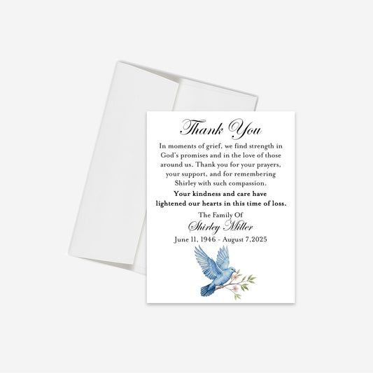 Blue Dove Funeral Thank You Card