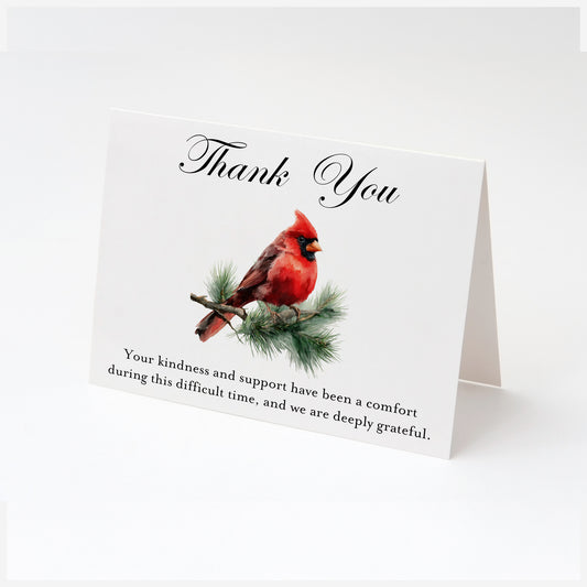 Cardinal Memorial Fold over Thank You Card