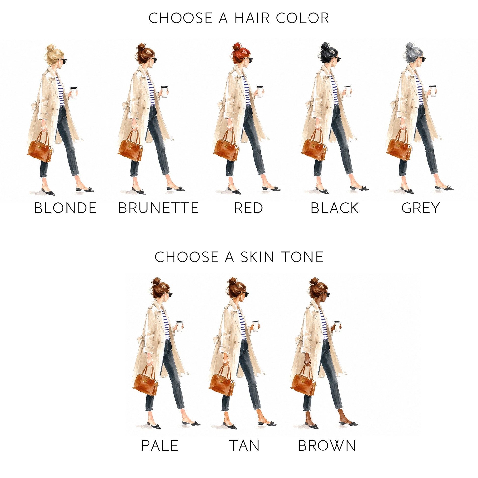 Fashion girl hair color and skin tone selection chart