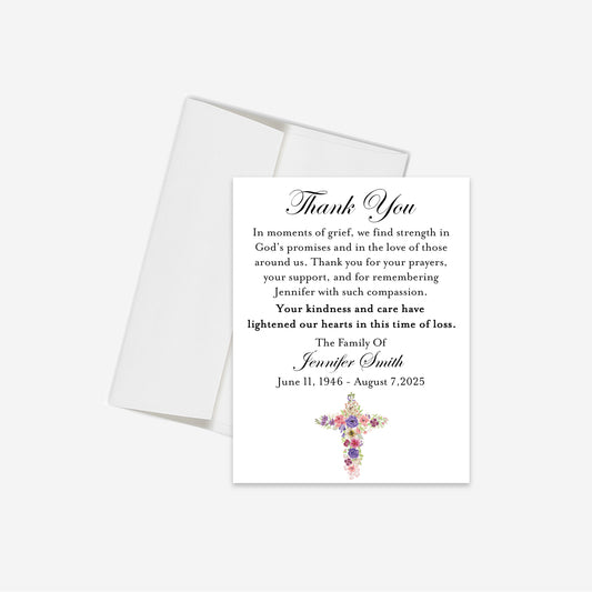 Floral Cross Memorial Thank You Card