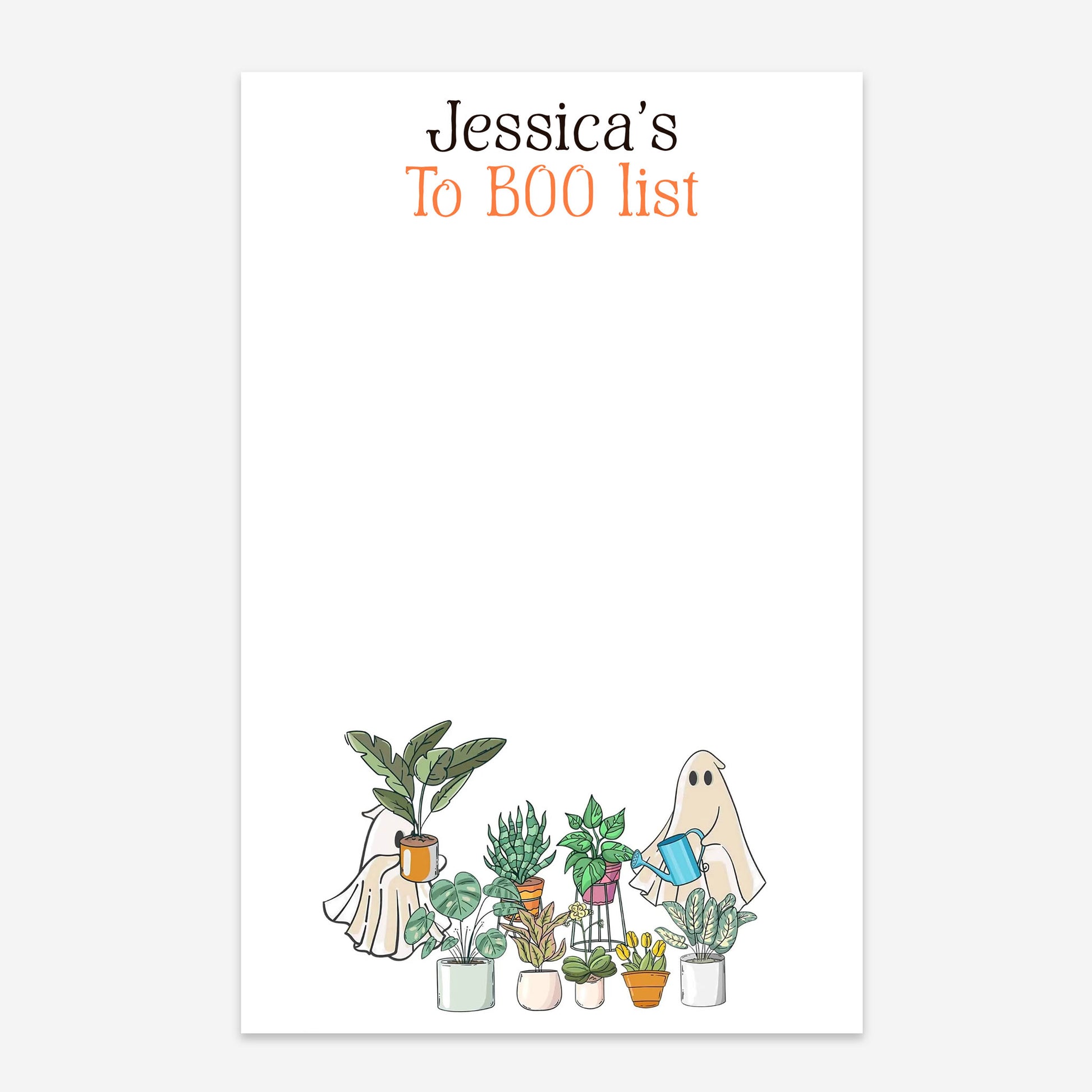 Personalized Halloween To Boo List notepad with plant-loving ghosts