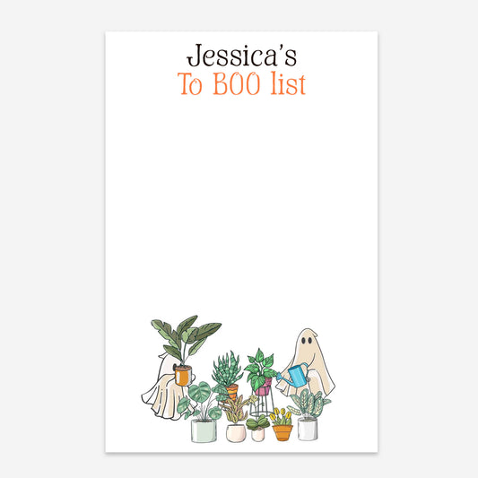 Personalized Halloween To Boo List notepad with plant-loving ghosts