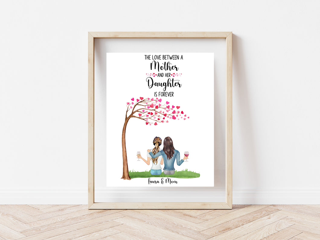 The love between a mother and her daughter - sitting under a tree-  print